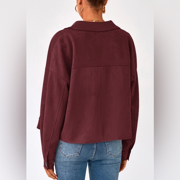 PRETTYGARDEN Faux Suede Cropped Jacket Burgundy Size L Like New - Picture 3 of 8